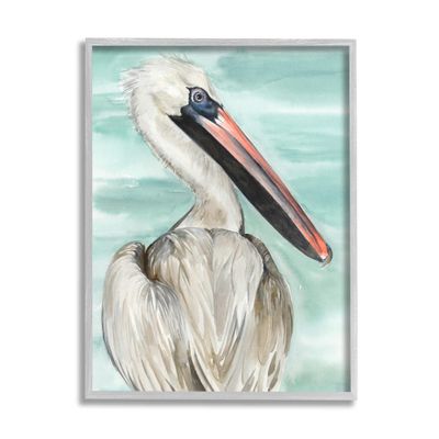 Stupell Industries White Coastal Pelican Watching Calm Water Sea Painting,Design by Jennifer Paxton Parker
