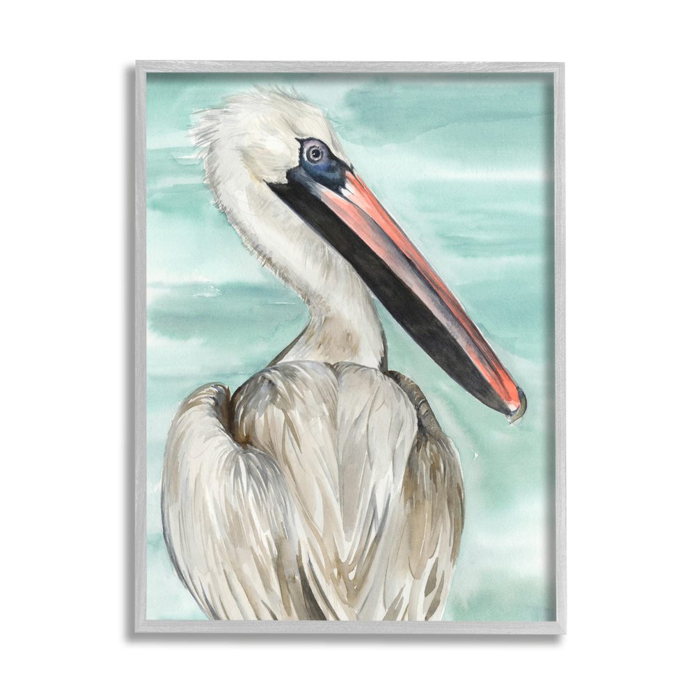 Stupell Industries White Coastal Pelican Watching Calm Water Sea Painting,Design by Jennifer Paxton Parker
