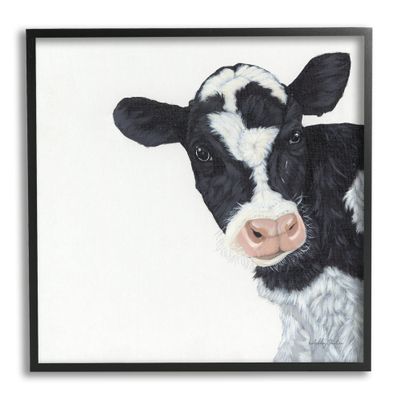 Stupell Industries Black White Minimal Calf Cow Cattle Painting,Design by Ashley Justice