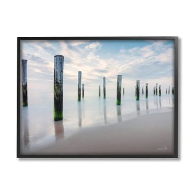 Stupell Industries Nautical Beach Ocean Post Panoramic Cloudy Sky, Design by Martin Podt