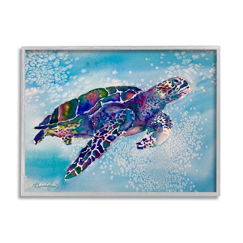 Stupell Industries Beautiful Sea Turtle Swimming Stippled Water Splashing, Design by MB Cunningham