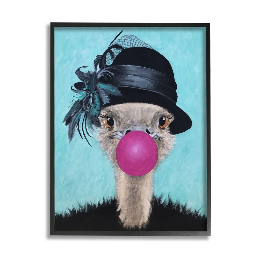 Stupell Industries Ostrich Stylish Vintage Black Hat Pink Bubblegum, Design by Coco de Paris