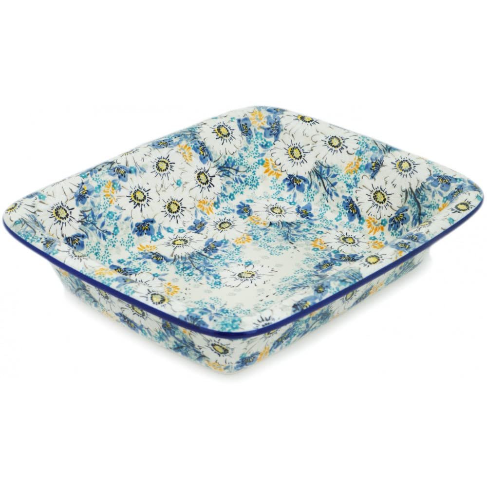 Polmedia Polish Pottery Rectangular Baker UNIKAT - Elegance Pattern Handmade in Boleslawiec Poland by Ceramika Artystyczna + Certificate of Authenticity