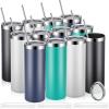 Remagr Skinny Tumblers Bulk 20 oz Stainless Steel with Lids and Straws Blank Slim Insulated Cup Double Layer Water Cups for Travel, DIY(White, Black, Navy, Green,12 Pcs) view 1