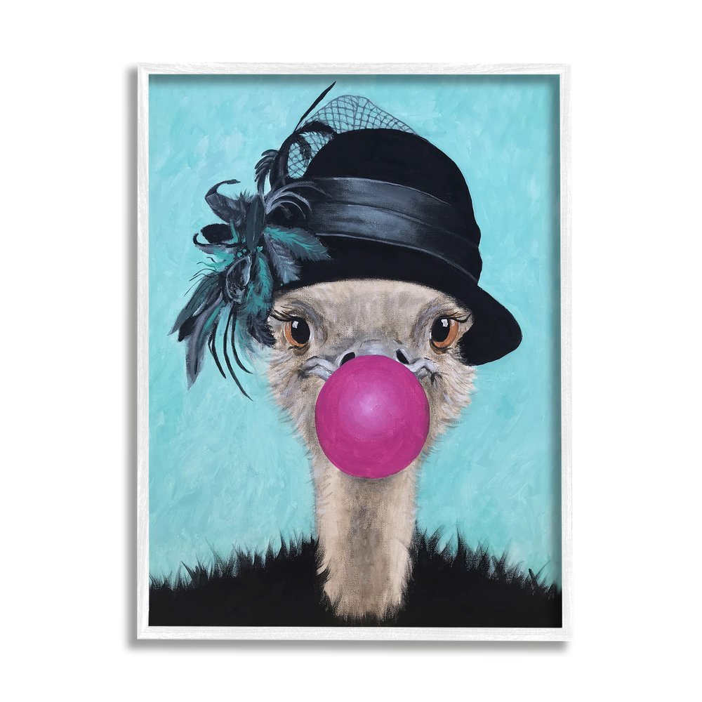 Stupell Industries Ostrich Stylish Vintage Black Hat Pink Bubblegum, Design by Coco de Paris
