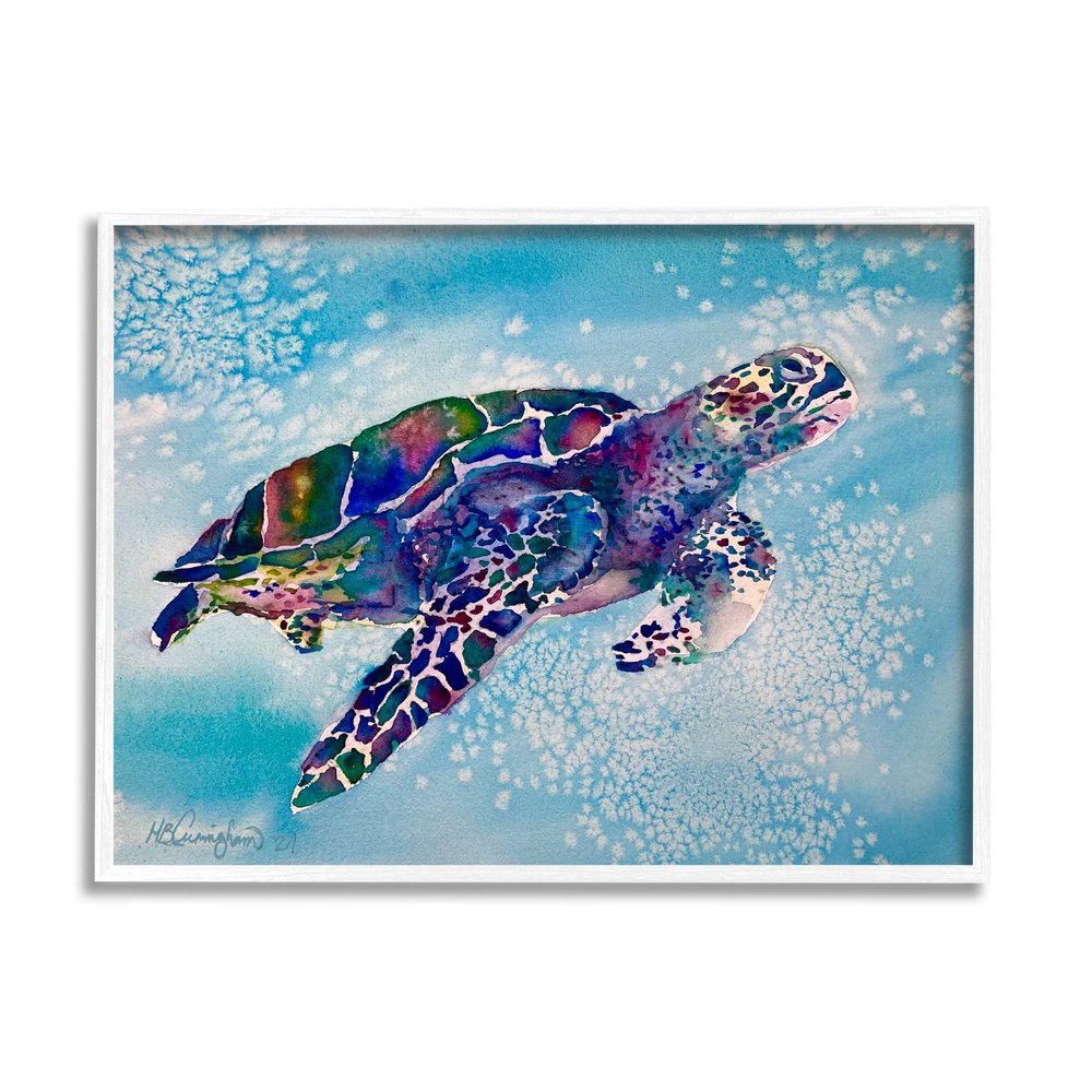 Stupell Industries Beautiful Sea Turtle Swimming Stippled Water Splashing, Design by MB Cunningham