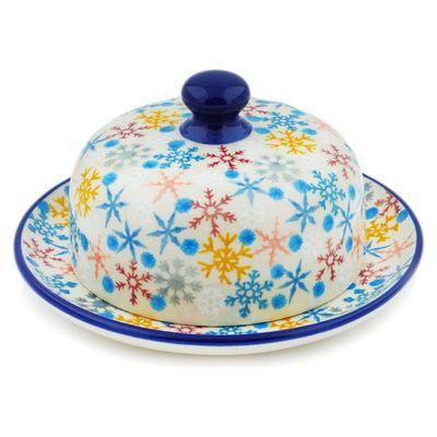 Polmedia Polish Pottery Dish with Cover UNIKAT - Vintage Snow Fall Pattern Handmade in Boleslawiec Poland by Ceramika Artystyczna + Certificate of Authenticity
