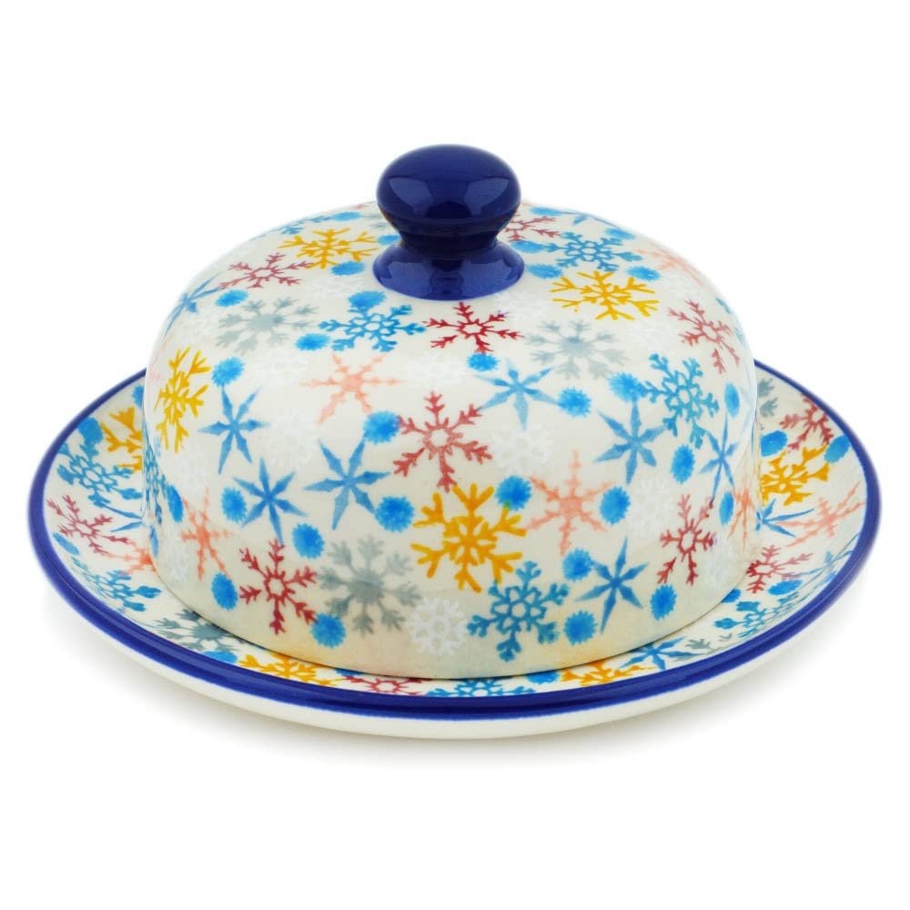 Polmedia Polish Pottery Dish with Cover UNIKAT - Vintage Snow Fall Pattern Handmade in Boleslawiec Poland by Ceramika Artystyczna + Certificate of Authenticity