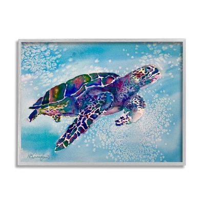 Stupell Industries Beautiful Sea Turtle Swimming Stippled Water Splashing, Design by MB Cunningham
