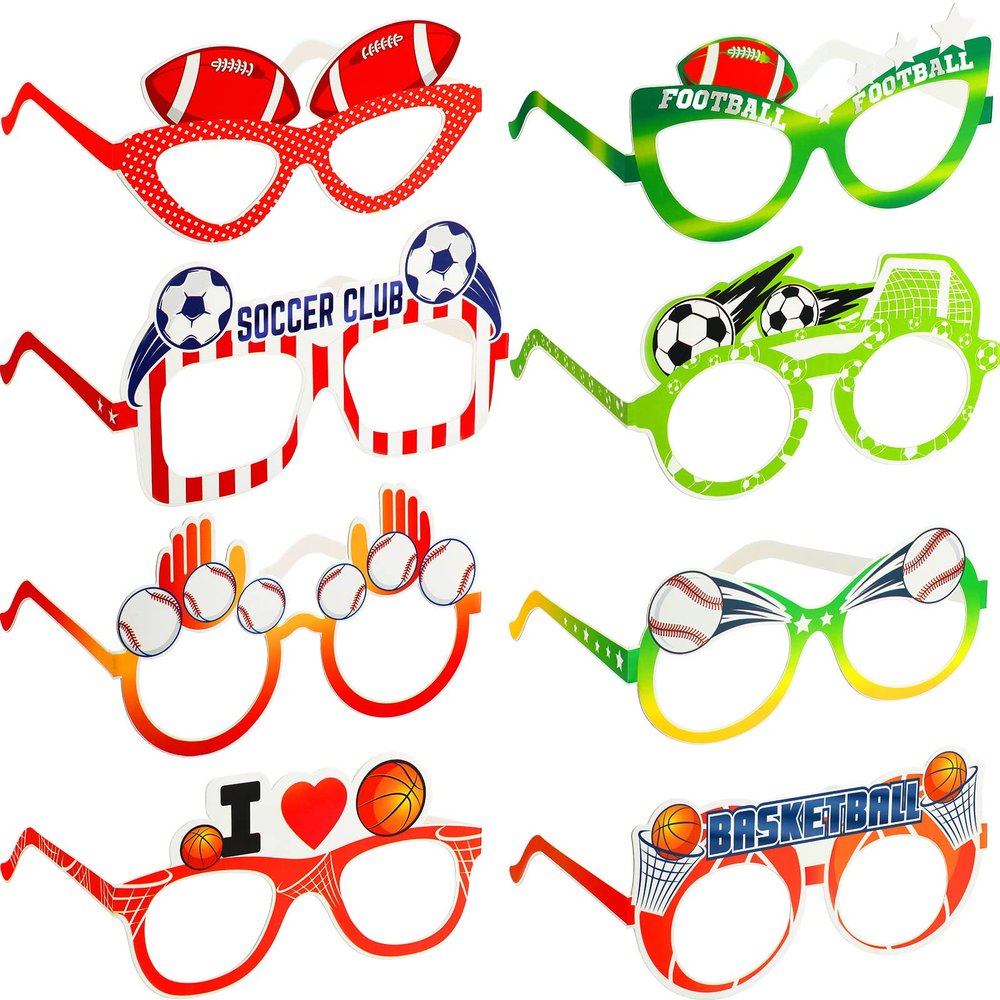 Woanger 32 Pieces Sports Themed Birthday Party Supplies Basketball Volleyball Theme Paper Eyeglasses Photo Booth Props Sports Balls Decorations