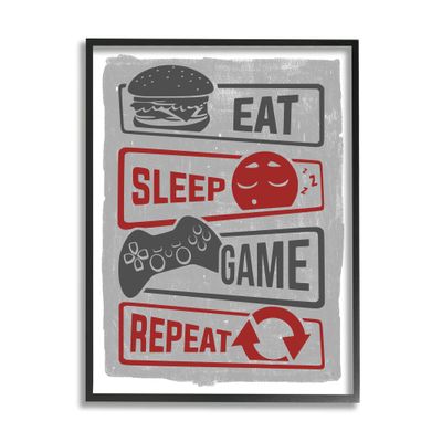 Stupell Industries Eat Sleep Game Repeat Quote Saying Vintage Sign, Design by Lux + Me Designs
