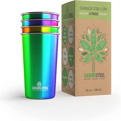 10oz Kids Cups  Stainless Steel Cups for Home, Party, Camping & Outdoor Activities  BPA Free, Unbreakable, Premium Stackable Metal Drinking Glasses for Children (4-Pack)