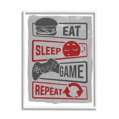 Stupell Industries Eat Sleep Game Repeat Quote Saying Vintage Sign, Design by Lux + Me Designs