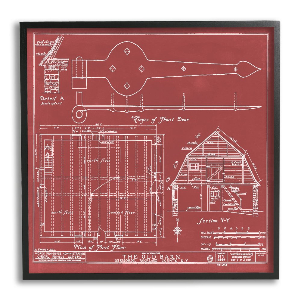 Stupell Industries Detailed Diagram Blueprint Old Barn Floor Plan, Design by Annie Warren