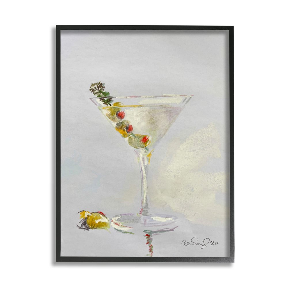 Stupell Industries Olive Martini Glass Cocktail Bar Classic Style,Design by Alan Segal