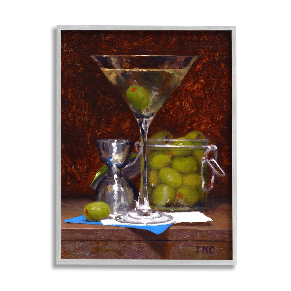 Stupell Industries Olive Martini Cocktail Bar Dark Still Life,Design by Todd M. Casey