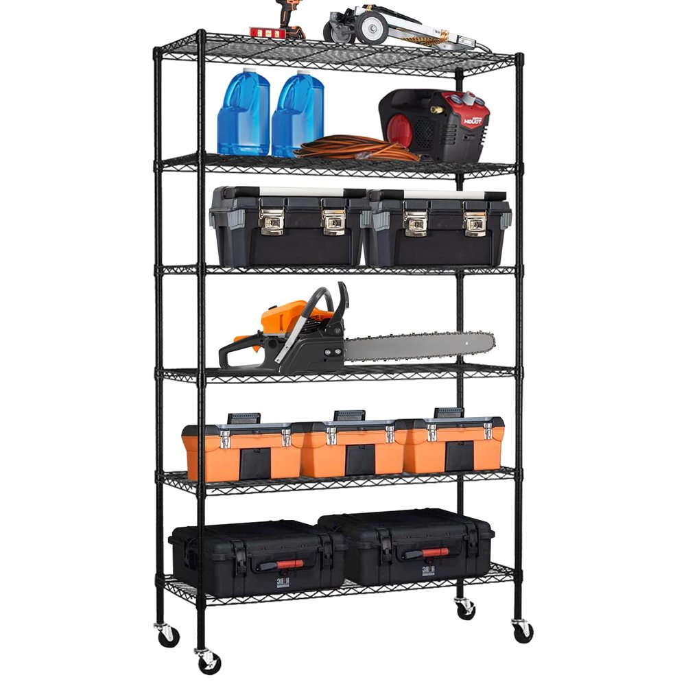 Dlewmsyic 6-Tier Heavy Duty Wire Shelving Unit - 2100lb Capacity, Adjustable NSF Metal Storage Rack with Wheels, 48" L18" W82" H for Garage, Pantry, Kitchen - Black