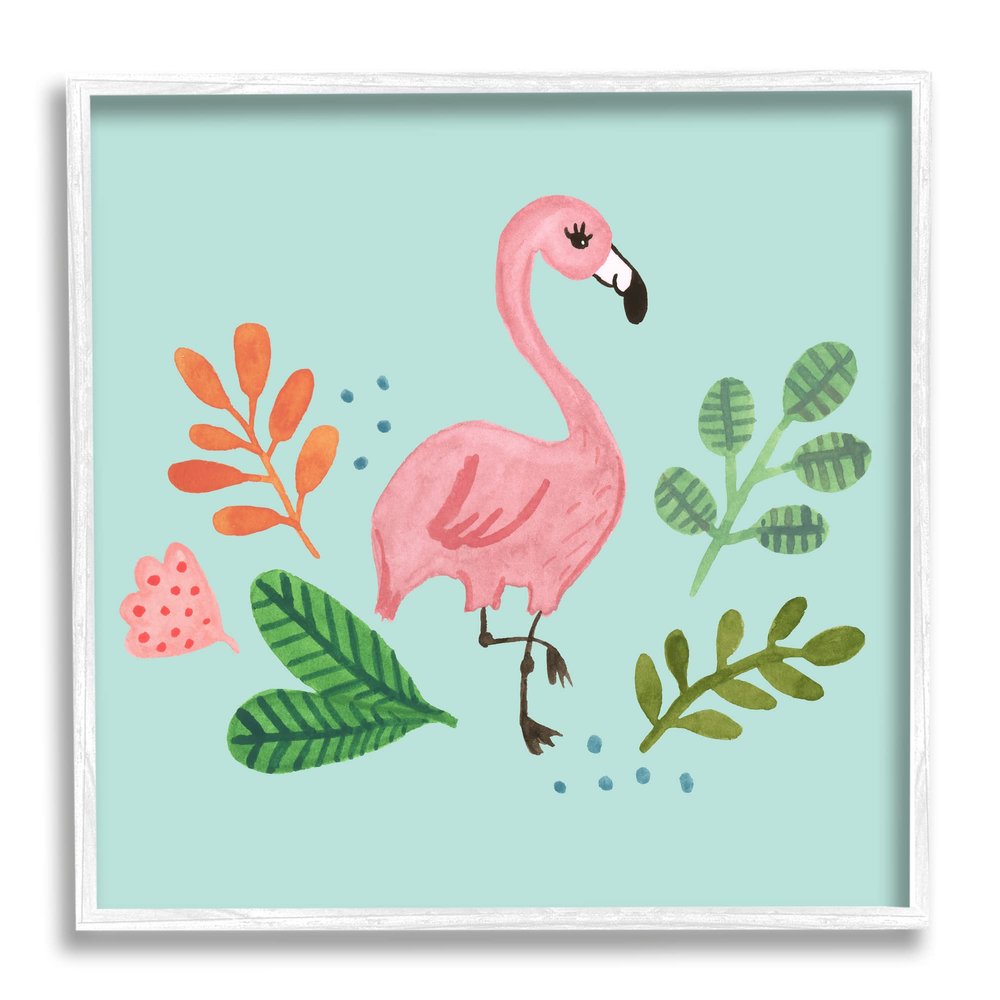 Stupell Industries Pink Flamingo Botanical Border,Design by Heather Strianese