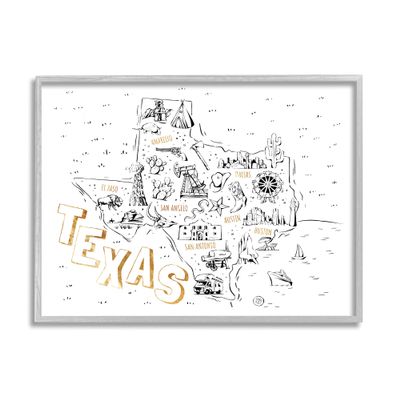 Stupell Industries Illustrated Texas Map Landmarks Destinations Diagram,Design by Ziwei Li
