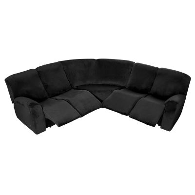 7-Piece L Shape Velvet Stretch Recliner Corner Sofa Cover for Sectional Sofa Set, for Reclining L Shape Sofa Slipcovers Thick, Soft, Washable Durable Furniture Protector (Black)