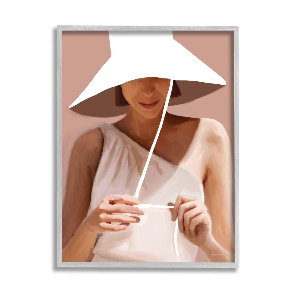 Stupell Industries Warm Summertime Portrait Woman White Sun Hat, Design by Kamdon Kreations