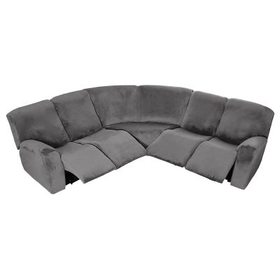 7-Piece L Shape Velvet Stretch Recliner Corner Sofa Cover, Corner Sofa Covers for Sectional Sofa Set, for Reclining L Shape Sofa Slipcovers Thick, Soft, Washable Durable Furniture Protector (Grey)
