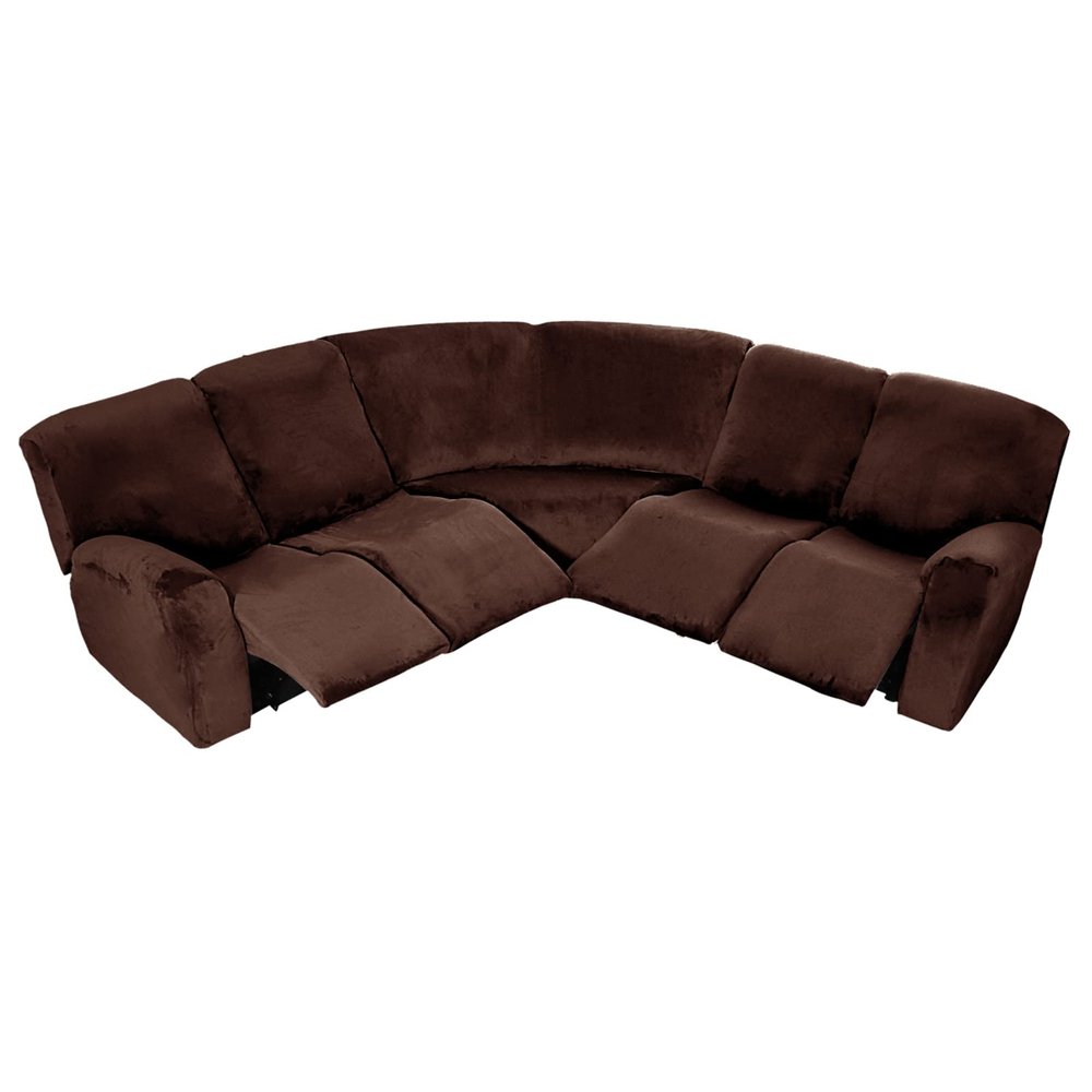7-Piece L Shape Velvet Stretch Recliner Corner Sofa Cover, Corner Sofa Covers for Sectional Sofa Set, for Reclining L Shape Sofa Slipcovers Thick,Soft,Washable Durable Furniture Protector(Chocolate)