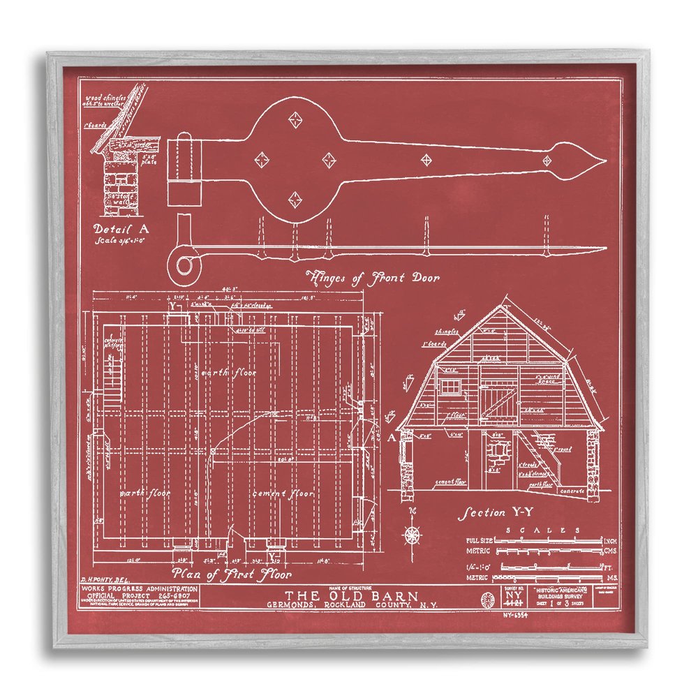 Stupell Industries Detailed Diagram Blueprint Old Barn Floor Plan, Design by Annie Warren