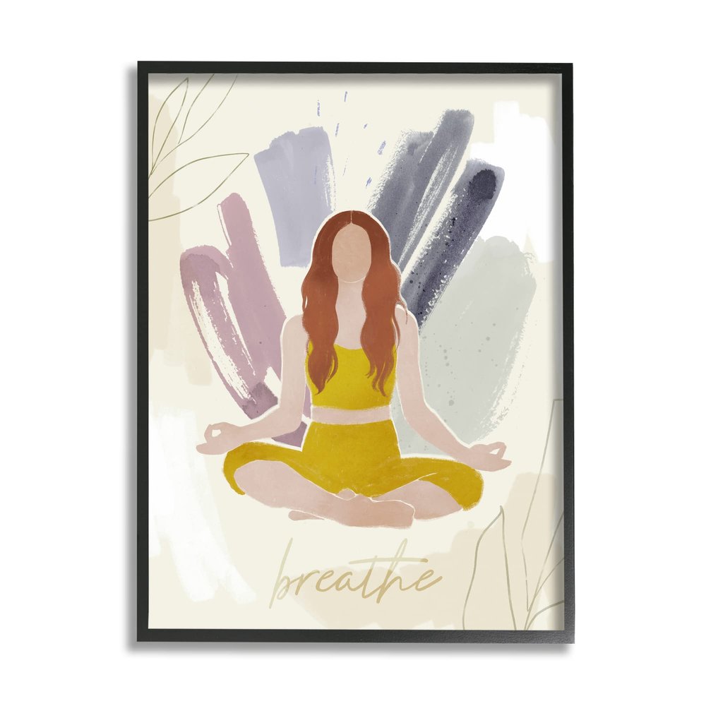 Stupell Industries Abstract Person Meditating Yoga Breathe Text Botanicals, Design by Victoria Barnes