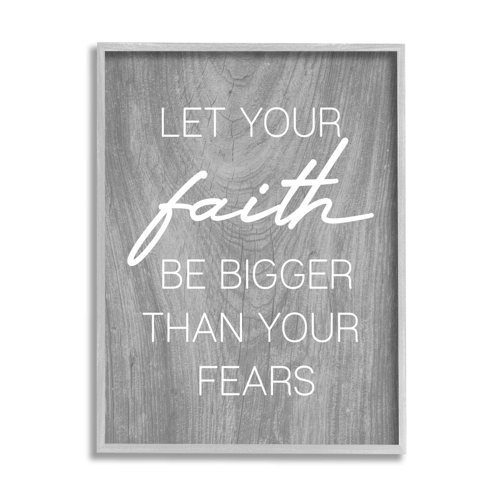 Stupell Industries Faith Bigger Than Fears Quote Rustic Style,Design by Lil' Rue