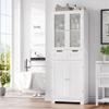 HORSTORS 67" Tall Bathroom Storage Cabinet, Freestanding Linen Cabinet with Glass Door and Shelves, Kitchen Pantry with 2 Drawers for Bathroom, Living Room, Dining Room, Office, White view 1
