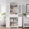 HORSTORS 67" Tall Bathroom Storage Cabinet, Freestanding Linen Cabinet with Glass Door and Shelves, Kitchen Pantry with 2 Drawers for Bathroom, Living Room, Dining Room, Office, White view 3