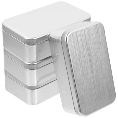 YARNOW Empty Tinplate Box 4 Pack 4.33 X 2.95 X 0.98 Inch Rectangular Tinplate Tins with Lid Metal Hinged Candy Gift Box for Party Favors Jewelry Usb Drives Crafts Storage