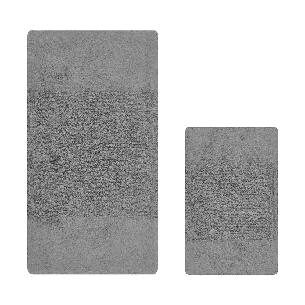 Better Trends 2 Piece Bathroom Rug Set 100% Cotton Non-Slip Washable Bath Mat, Soft & Absorbent Bath Rugs for Bath Room, Shower, Bathtub & Spa Floors Gray Granada Collection
