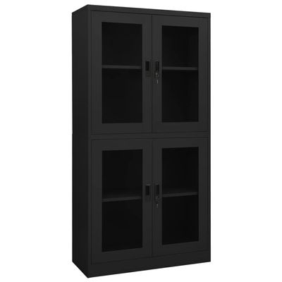 SKM Office Cabinet Anthracite 35.4"x15.7"x70.9" Steel and Tempered Glass