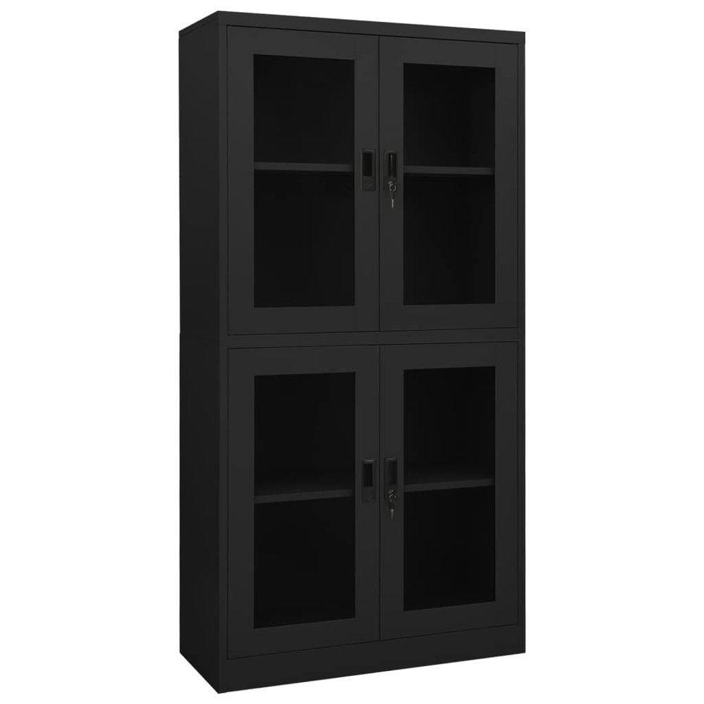 SKM Office Cabinet Anthracite 35.4"x15.7"x70.9" Steel and Tempered Glass