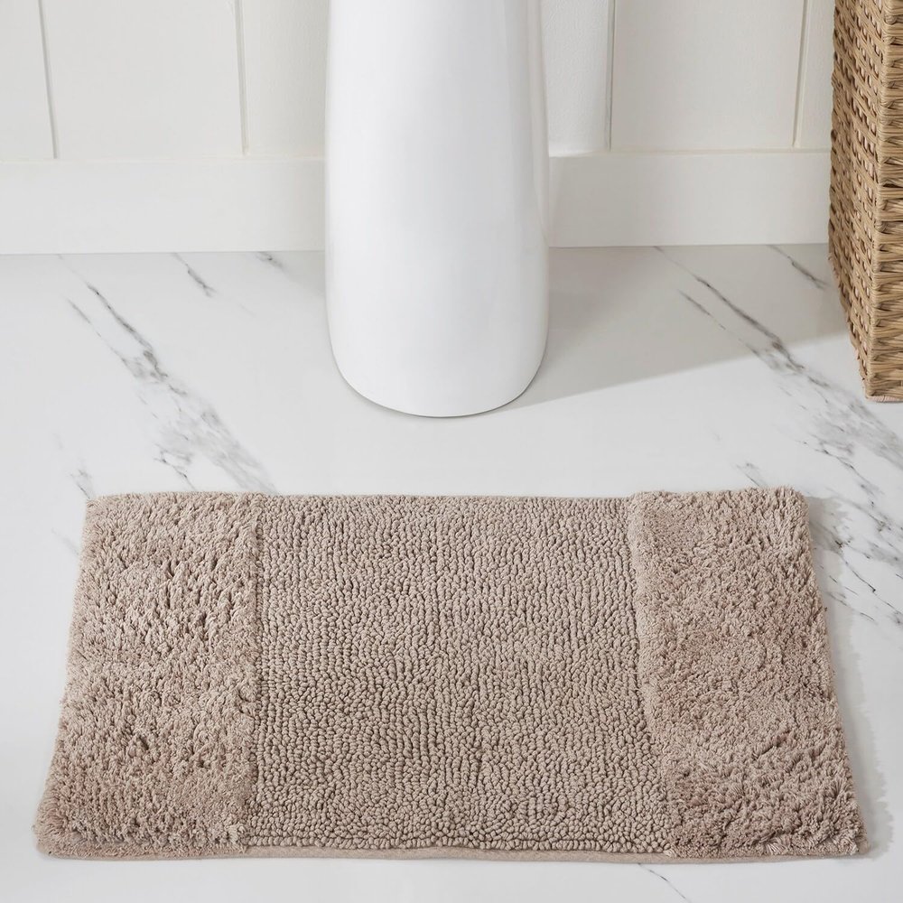 Better Trends 3 Piece Bathroom Rug Set 100% Cotton Non-Slip Washable Bath Mat, Soft & Absorbent Bath Rugs for Bath Room, Shower, Bathtub & Spa Floors Beige Granada Collection