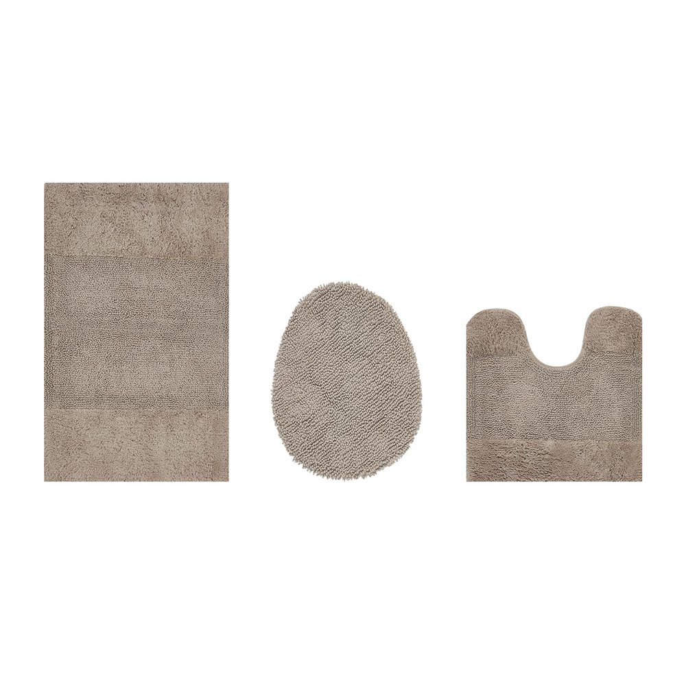 Better Trends 3 Piece Bathroom Rug Set 100% Cotton Non-Slip Washable Bath Mat, Soft & Absorbent Bath Rugs for Bath Room, Shower, Bathtub & Spa Floors Beige Granada Collection