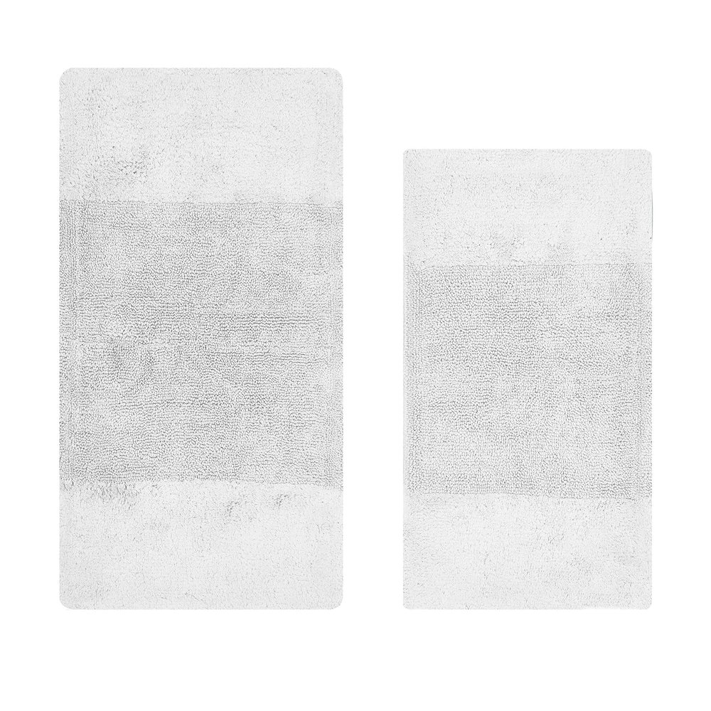 Better Trends 2 Piece Bathroom Rug Set 100% Cotton Non-Slip Washable Bath Mat, Soft & Absorbent Bath Rugs for Bath Room, Shower, Bathtub & Spa Floors White Granada Collection