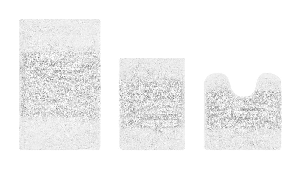 Better Trends 3 Piece Bathroom Rug Set 100% Cotton Non-Slip Washable Bath Mat, Soft & Absorbent Bath Rugs for Bath Room, Shower, Bathtub & Spa Floors White Granada Collection