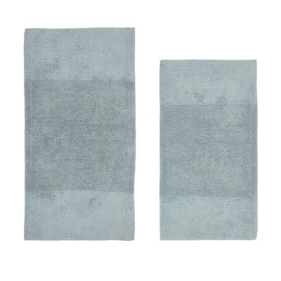 Better Trends 2 Piece Bathroom Rug Set 100% Cotton Non-Slip Washable Bath Mat, Soft & Absorbent Bath Rugs for Bath Room, Shower, Bathtub & Spa Floors Blue Granada Collection