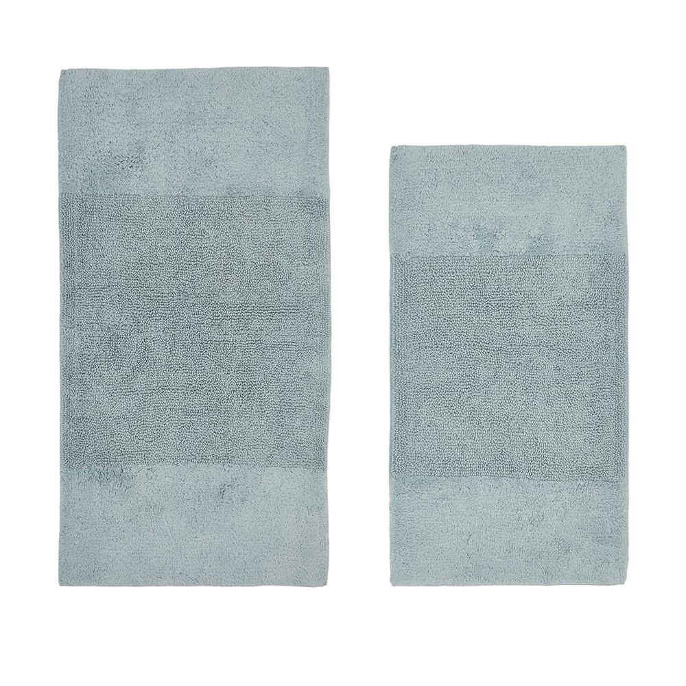 Better Trends 2 Piece Bathroom Rug Set 100% Cotton Non-Slip Washable Bath Mat, Soft & Absorbent Bath Rugs for Bath Room, Shower, Bathtub & Spa Floors Blue Granada Collection