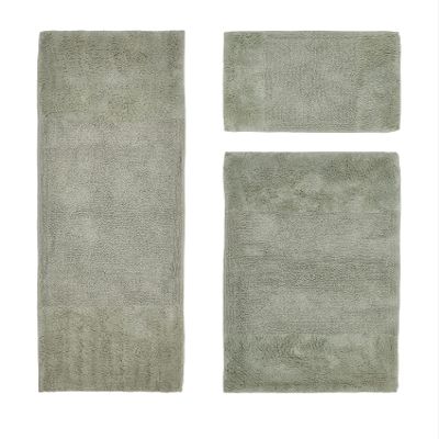 Better Trends 3 Piece Bathroom Rug Set 100% Cotton Non-Slip Washable Bath Mat, Soft & Absorbent Bath Rugs for Bath Room, Shower, Bathtub & Spa Floors Dark Sage Granada Collection