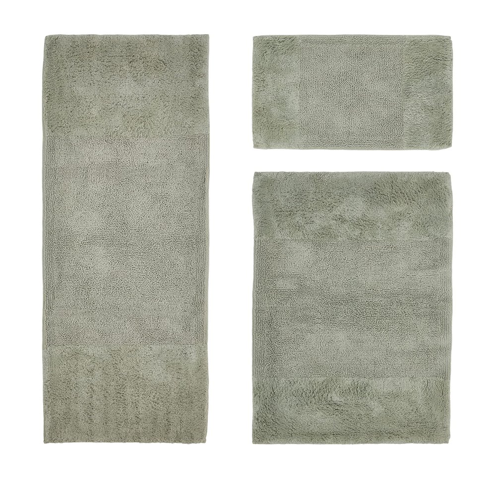 Better Trends 3 Piece Bathroom Rug Set 100% Cotton Non-Slip Washable Bath Mat, Soft & Absorbent Bath Rugs for Bath Room, Shower, Bathtub & Spa Floors Dark Sage Granada Collection