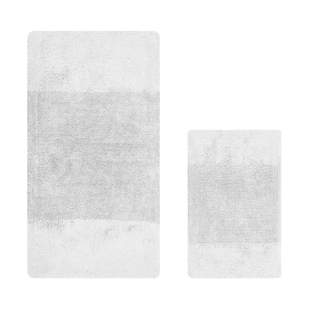 Better Trends 2 Piece Bathroom Rug Set 100% Cotton Non-Slip Washable Bath Mat, Soft & Absorbent Bath Rugs for Bath Room, Shower, Bathtub & Spa Floors White Granada Collection