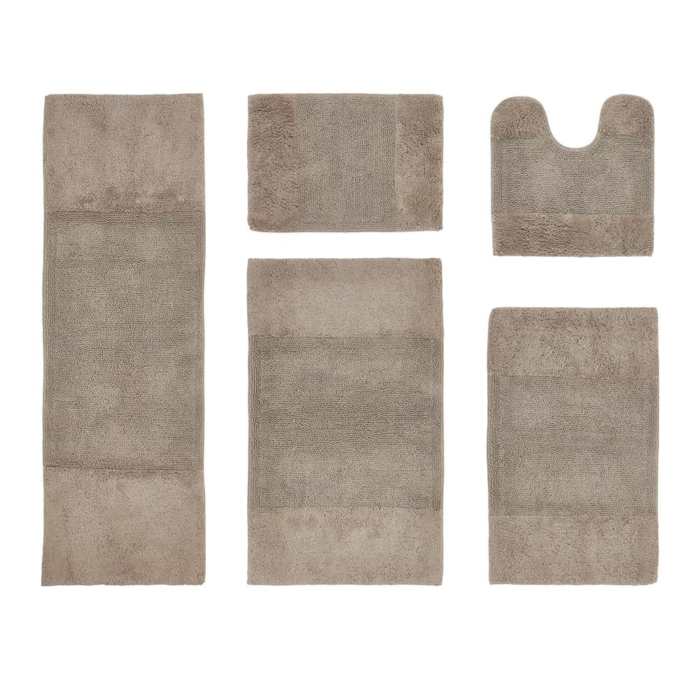 Better Trends 5 Piece Bathroom Rug Set 100% Cotton Non-Slip Washable Bath Mat, Soft & Absorbent Bath Rugs for Bath Room, Shower, Bathtub & Spa Floors Beige Granada Collection