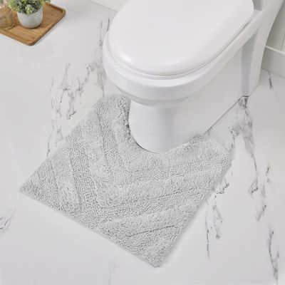 Better Trends Toilet Rugs U Shaped Washable Bathroom Rug for Toilet 100% Cotton Non-Slip Bath Mat, Soft & Absorbent Bath Rugs 20" x 20" Contour White Hugo Collection