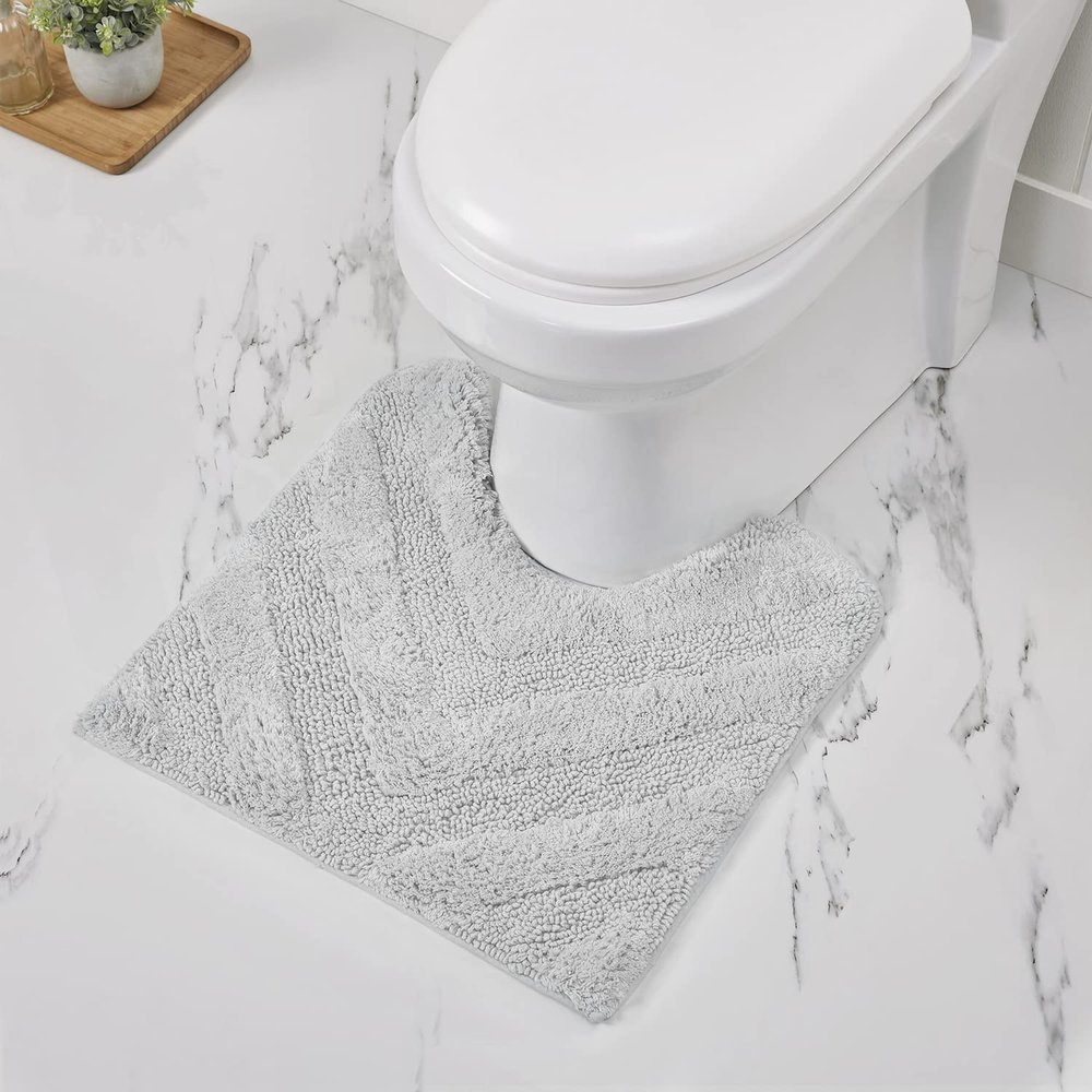 Better Trends Toilet Rugs U Shaped Washable Bathroom Rug for Toilet 100% Cotton Non-Slip Bath Mat, Soft & Absorbent Bath Rugs 20" x 20" Contour White Hugo Collection