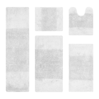 Better Trends 5 Piece Bathroom Rug Set 100% Cotton Non-Slip Washable Bath Mat, Soft & Absorbent Bath Rugs for Bath Room, Shower, Bathtub & Spa Floors White Granada Collection
