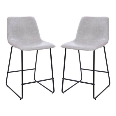 Masada Set of Two Modern 24" Light Gray Faux Leather Upholstered Armless Chairs with Metal Bases